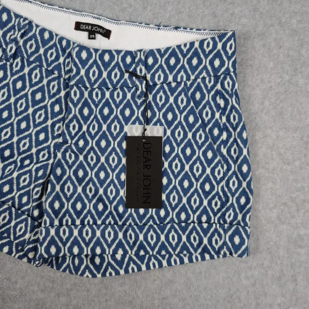 NWT Dear John Womens 29 Blue White Diamond Pattern Finnegan Roll Cuff Shorts - Picture 6 of 16
